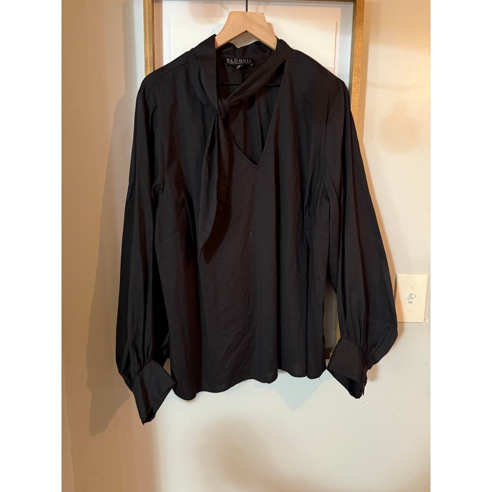 Eloquii women’s black poplin tie neck top size 26
